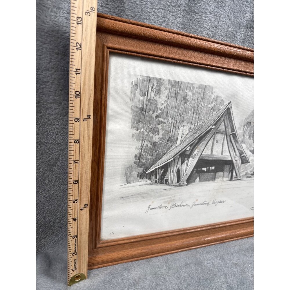 Framed Charles H. Overly Studio Print Of Jamestown Glasshouse Virginia In Wooden - Picture 5 of 7